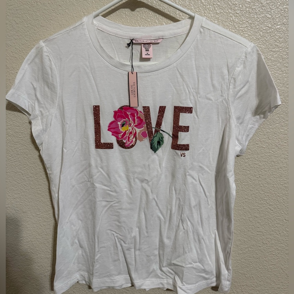 Victoria's Secret White Tee with Pink Love Graphic